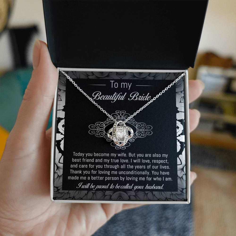 Bride Wedding Day Gift - My True Love - Love Knot Pendant Necklace - Mallard Moon Gift Shop