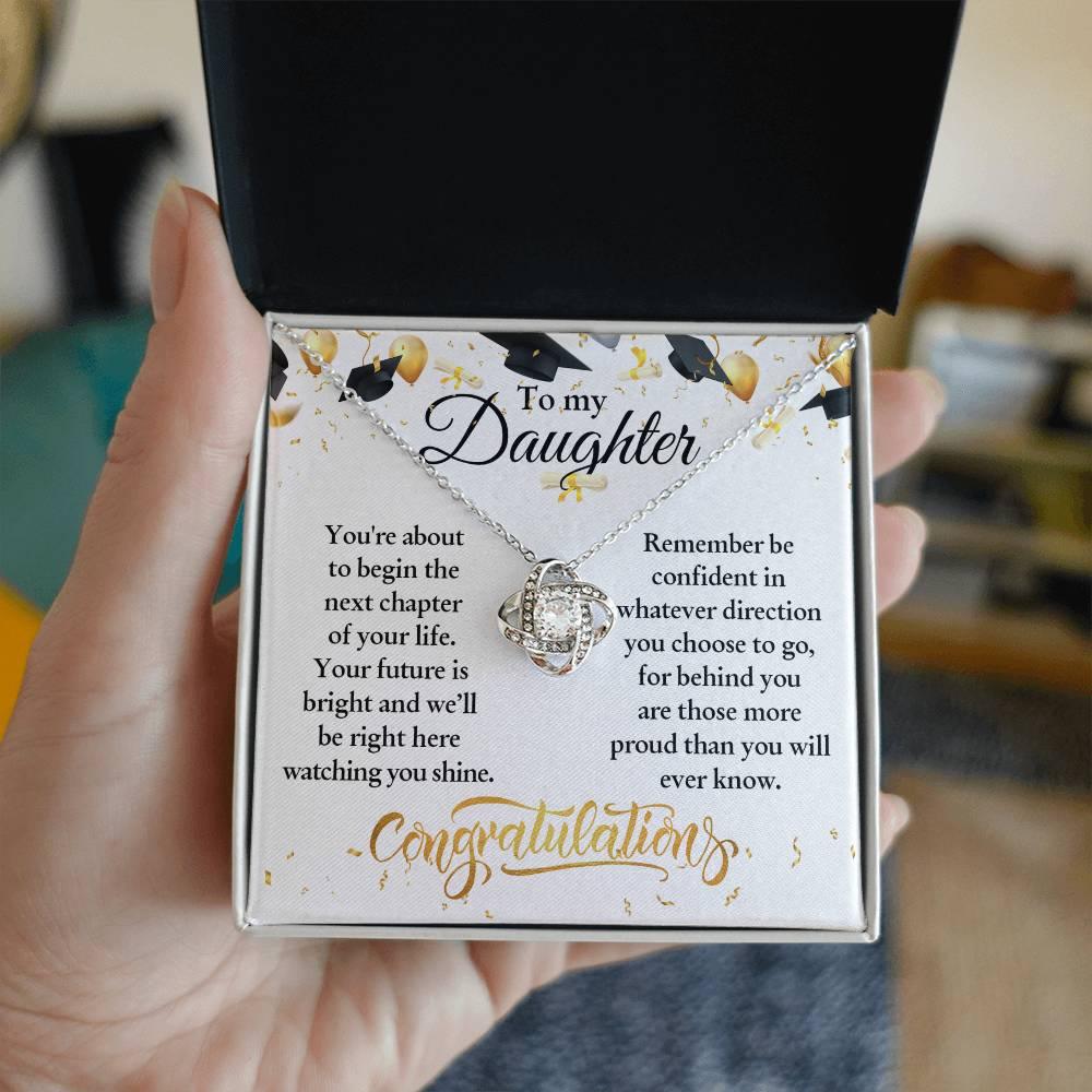 Daughter Congratulations on Your Graduation Your Future is Bright Love Knot Pendant Necklace - Mallard Moon Gift Shop