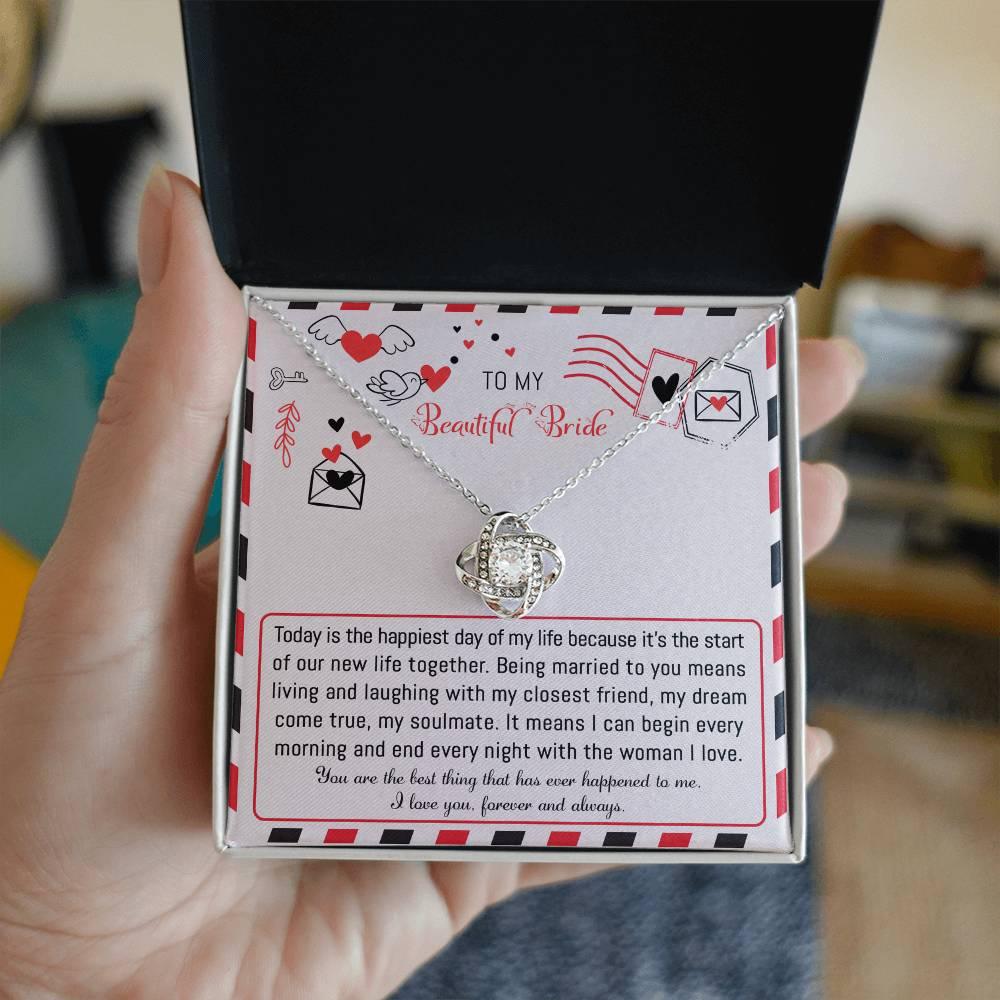 Bride Wedding Day Gift - The Happiest Day - Love Knot Pendant Necklace - Mallard Moon Gift Shop