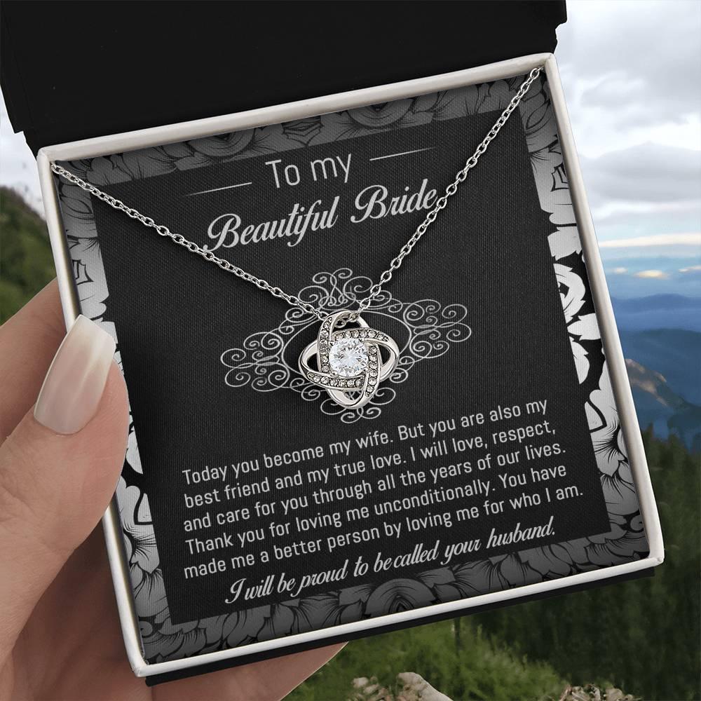 Bride Wedding Day Gift - My True Love - Love Knot Pendant Necklace - Mallard Moon Gift Shop