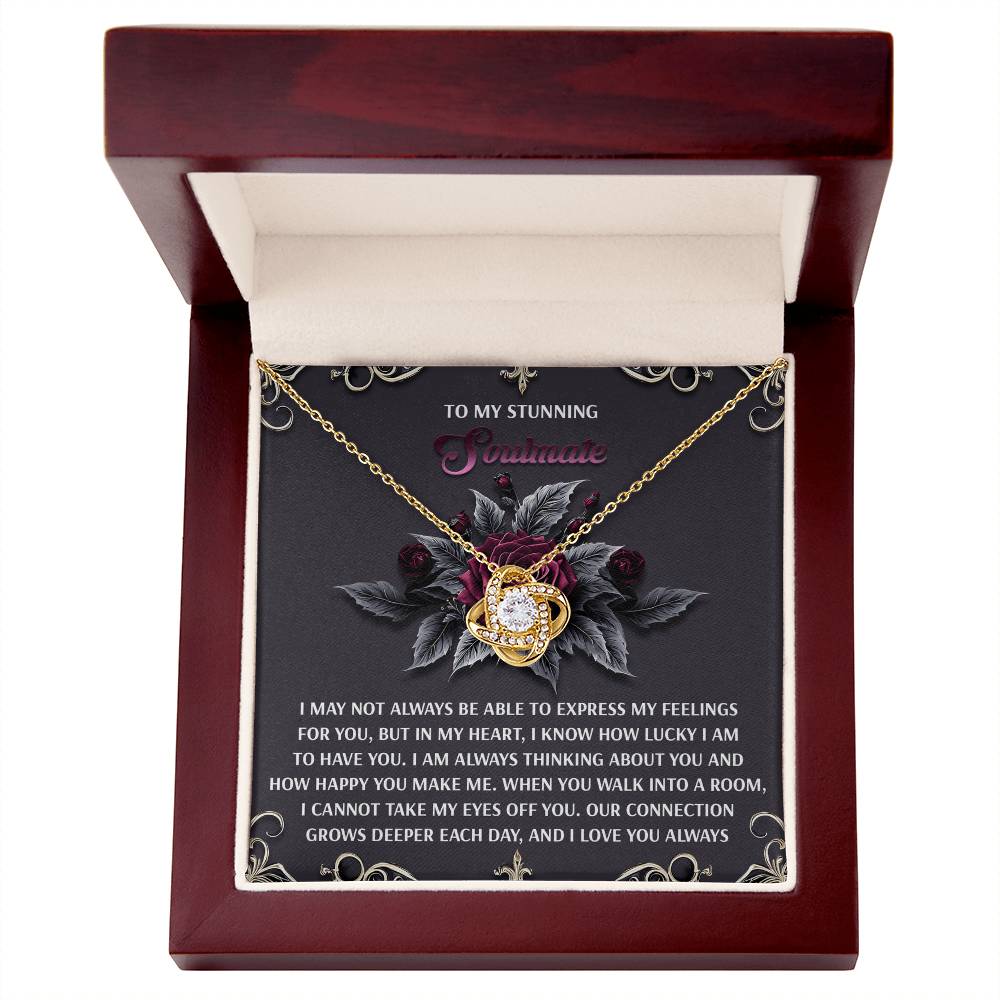 Romantic Gift for Wife or Girlfriend - Stunning Love Knot Pendant Necklace with Soulmate Message - I Am Lucky - Mallard Moon Gift Shop