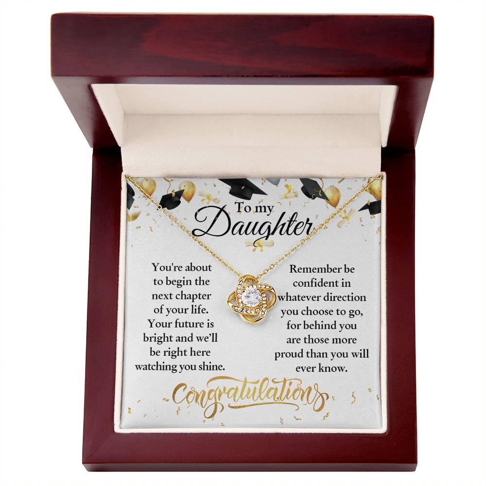 Daughter Congratulations on Your Graduation Your Future is Bright Love Knot Pendant Necklace - Mallard Moon Gift Shop