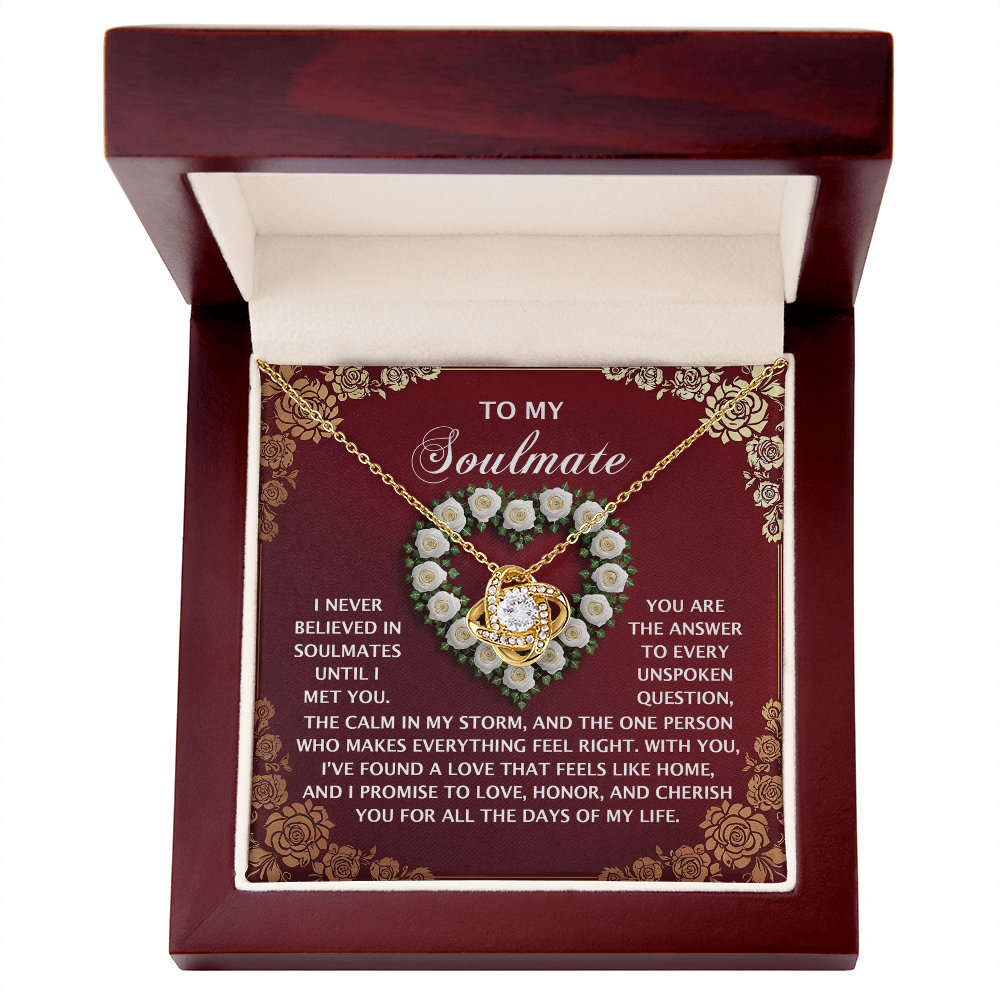Romantic Gift for Her – Love Knot Necklace with Poetic Soulmate Card