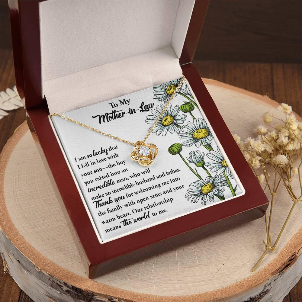 Gift for Mother-in-Law from Daughter-in-Law You Raised an Incredible Man Love Knot Pendant Necklace - Mallard Moon Gift Shop