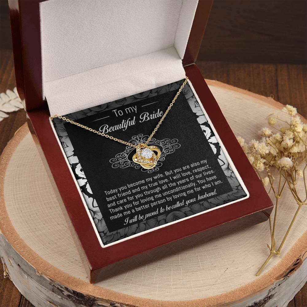 Bride Wedding Day Gift - My True Love - Love Knot Pendant Necklace - Mallard Moon Gift Shop