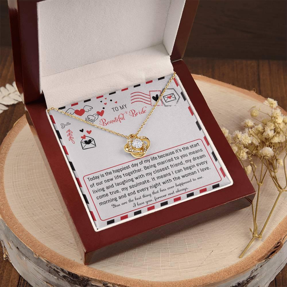 Bride Wedding Day Gift - The Happiest Day - Love Knot Pendant Necklace - Mallard Moon Gift Shop