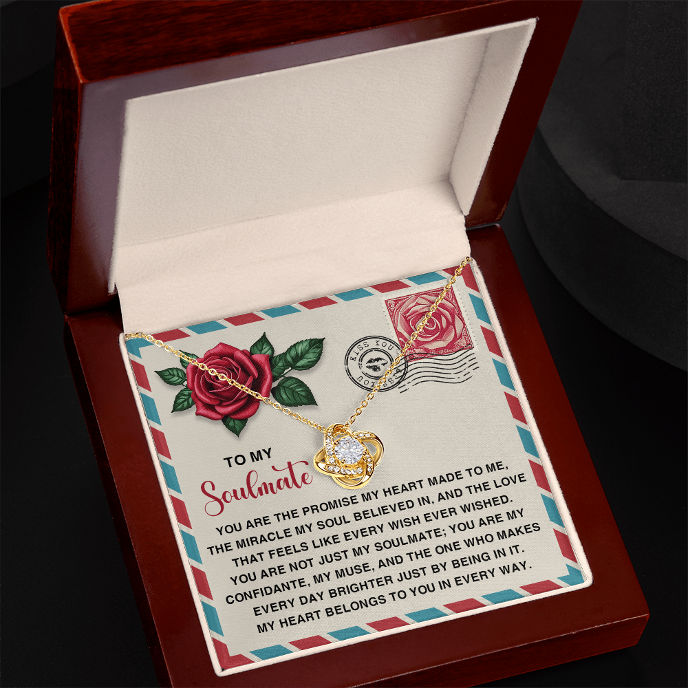 Soulmate Gift - My Heart Belongs to You - Love Knot Necklace with Romantic Message Card