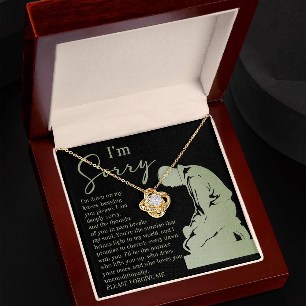 Apology Gift for Girlfriend, Wife, Soulmate - Sorry, On My Knees - Love Knot Pendant Necklace - Mallard Moon Gift Shop