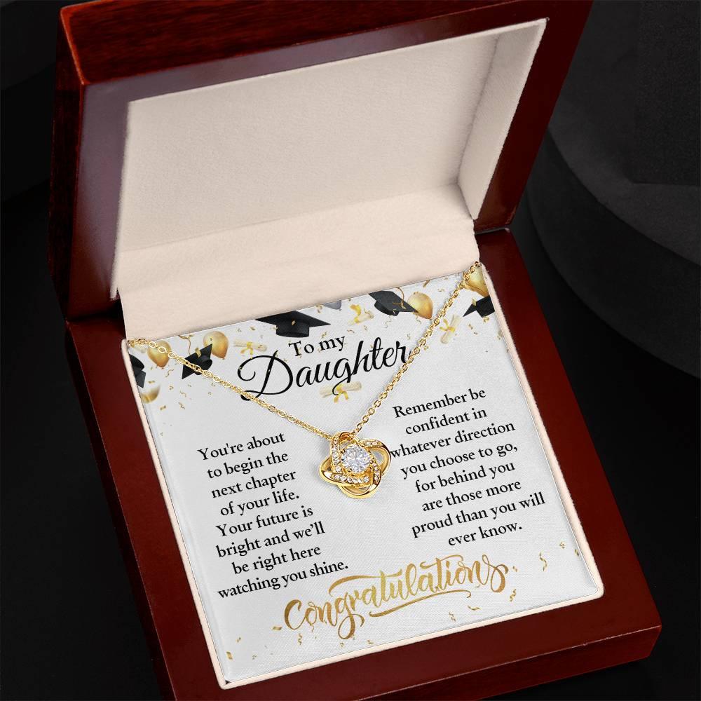 Daughter Congratulations on Your Graduation Your Future is Bright Love Knot Pendant Necklace - Mallard Moon Gift Shop