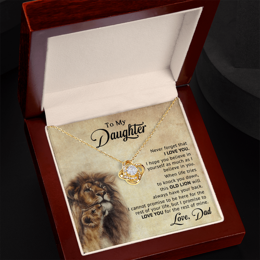 To My Daughter – “Old Lion” Dad & Daughter Love Knot Necklace | Inspirational Father-to-Daughter Gift with Heartfelt Lion Message Card - Mallard Moon Gift Shop