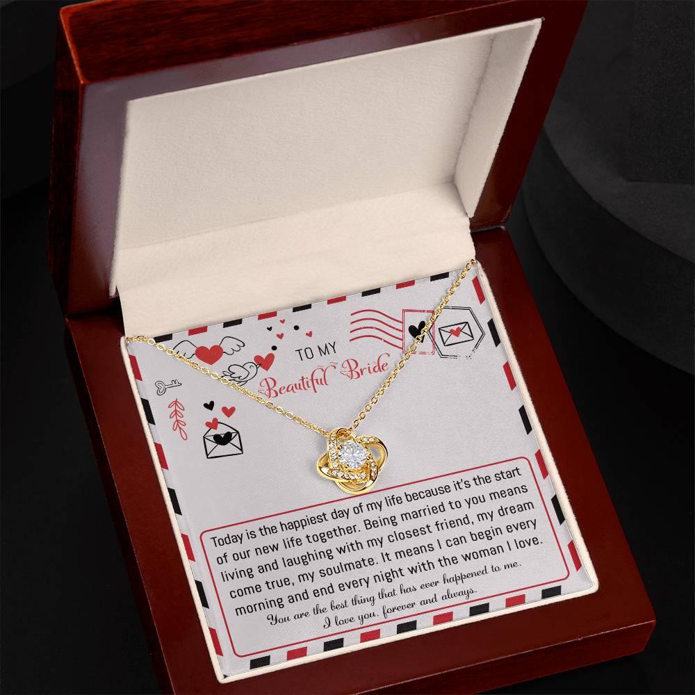 Bride Wedding Day Gift - The Happiest Day - Love Knot Pendant Necklace - Mallard Moon Gift Shop