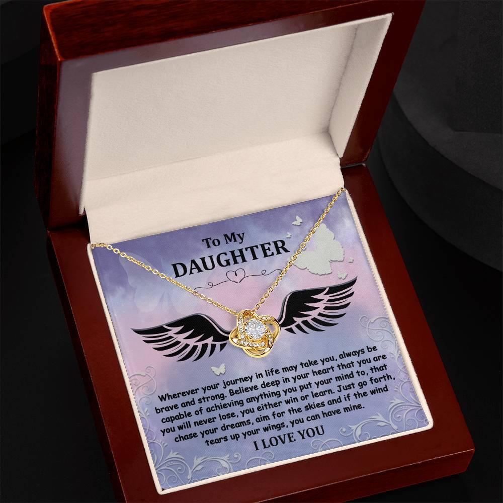 Daughter Gift for Birthday, Christmas, Graduation - Brave And Strong - Love Knot Pendant Necklace - Mallard Moon Gift Shop