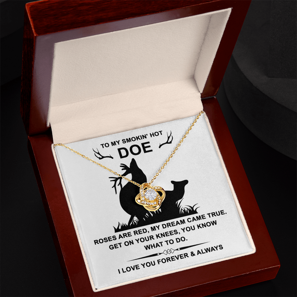 To My Smokin' Hot Doe” Message Card with Love Knot Necklace – Romantic and Playful Valentine's Day Gift - Mallard Moon Gift Shop
