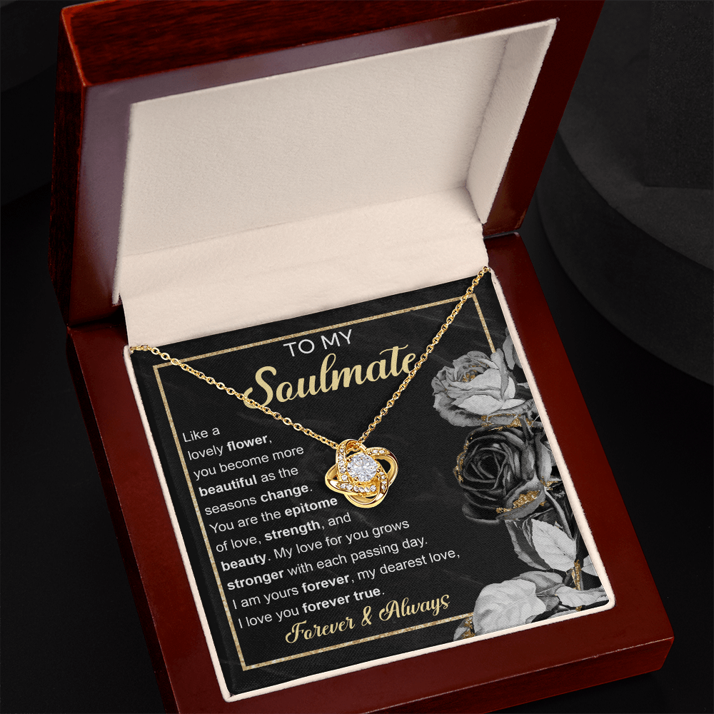 To My Soulmate – Love Knot Necklace with Elegant Forever & Always Message | Romantic Gift for the One You Cherish Most - Mallard Moon Gift Shop