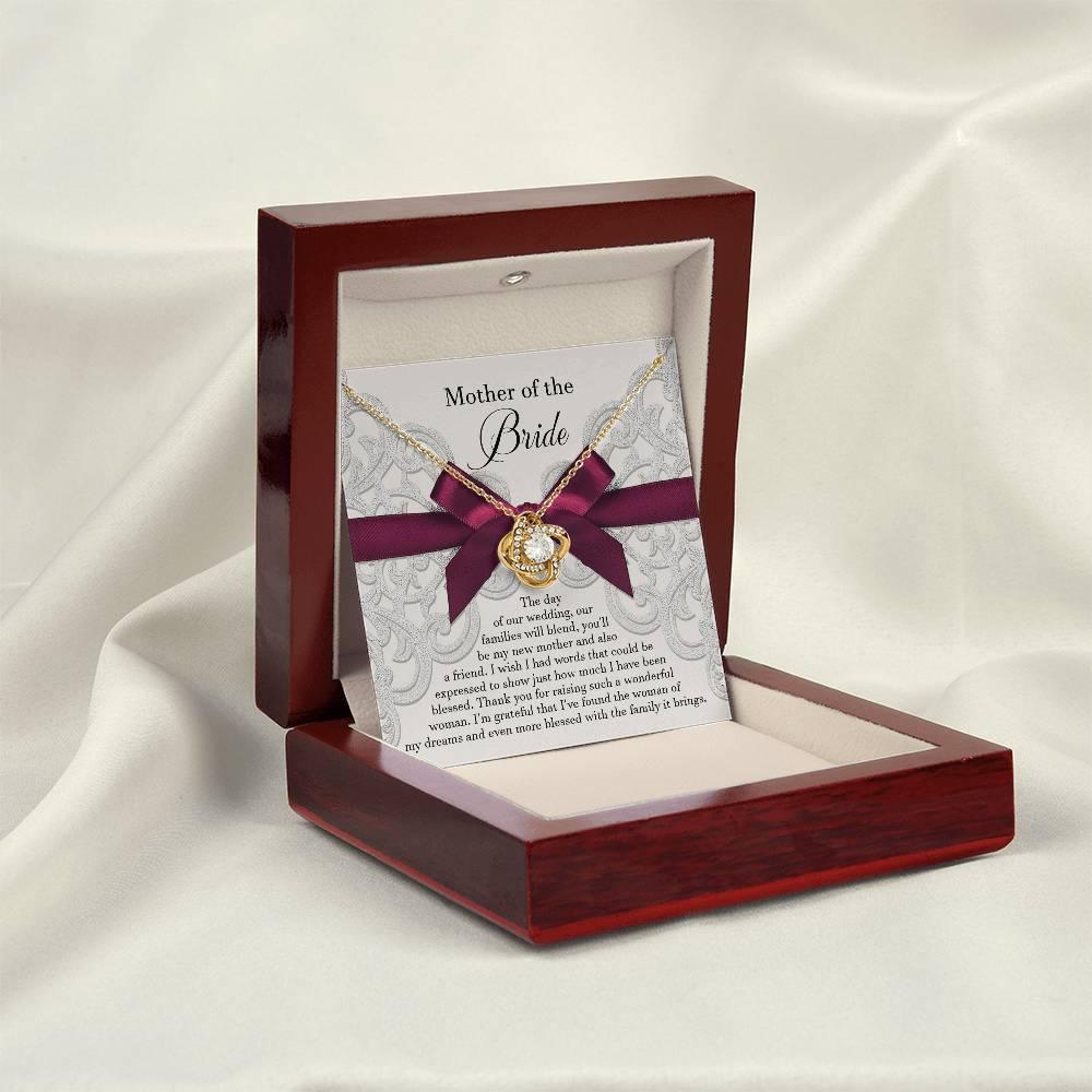 Mother of the Bride Wedding Day Gift - Our Families Will Blend - Love Knot Pendant Necklace - Mallard Moon Gift Shop