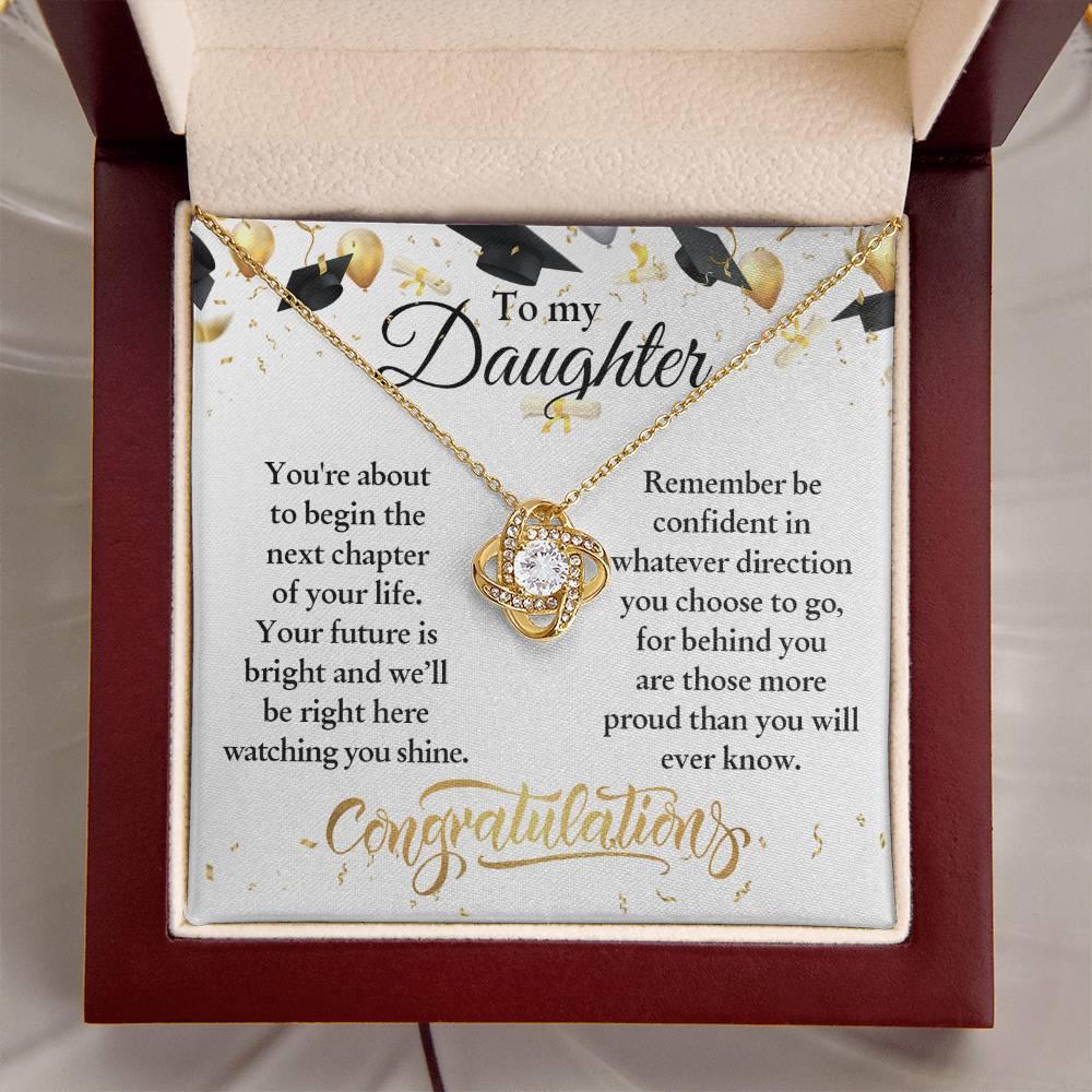 Daughter Congratulations on Your Graduation Your Future is Bright Love Knot Pendant Necklace - Mallard Moon Gift Shop