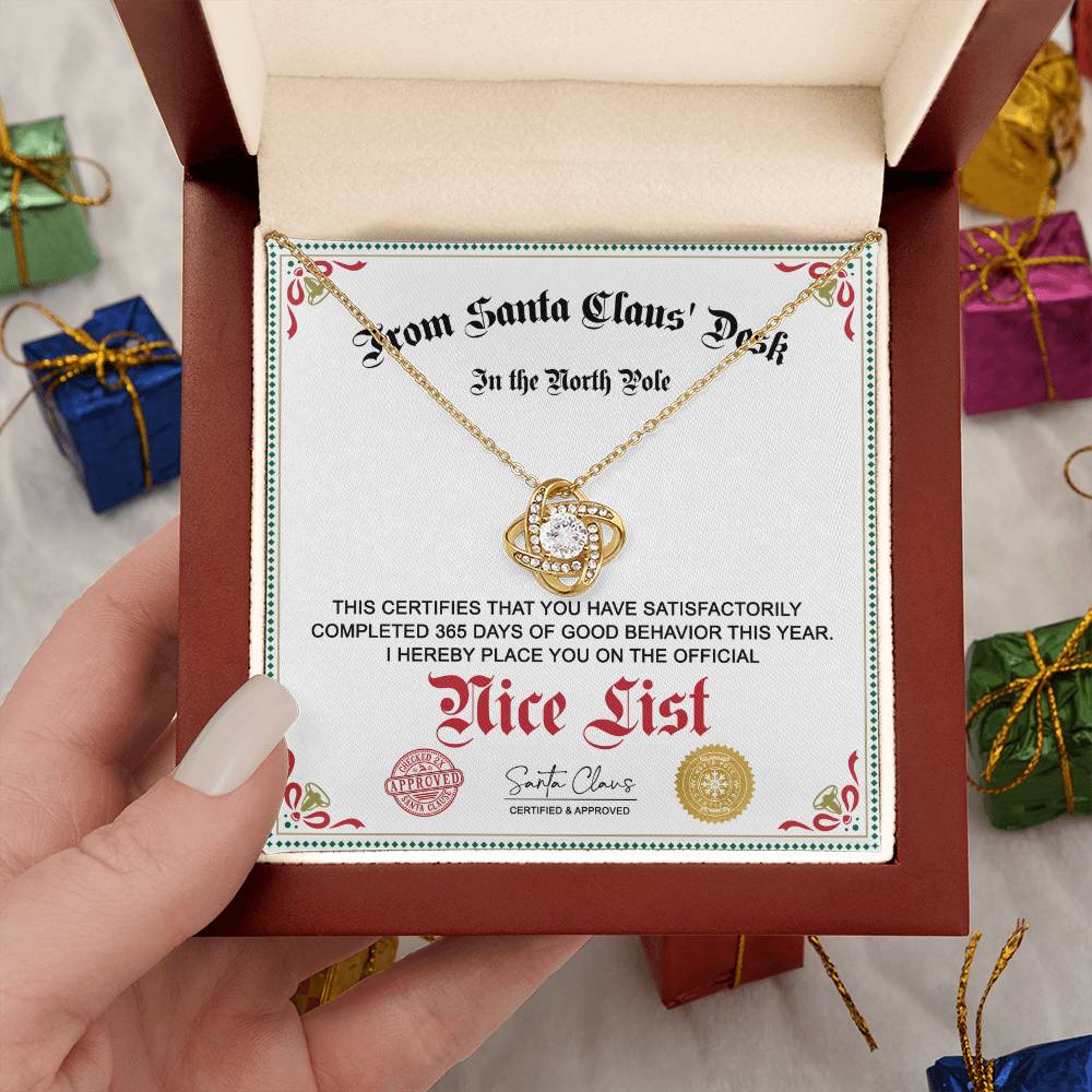 Nice List - North Pole - Love Knot Pendant Necklace - Mallard Moon Gift Shop