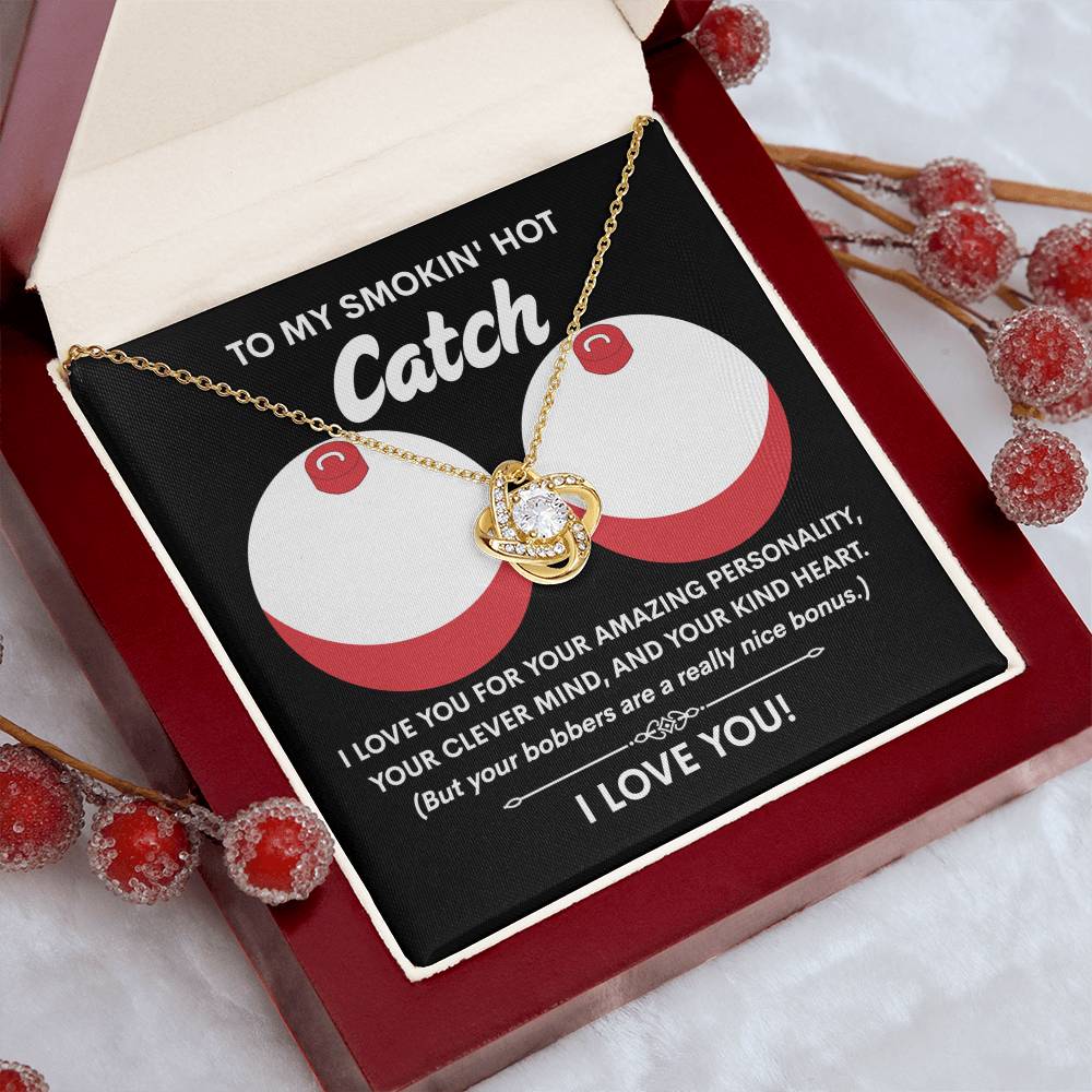 Funny & Romantic Gift for Soulmate - 'Smokin' Hot Catch' Love Knot Necklace and Message Card