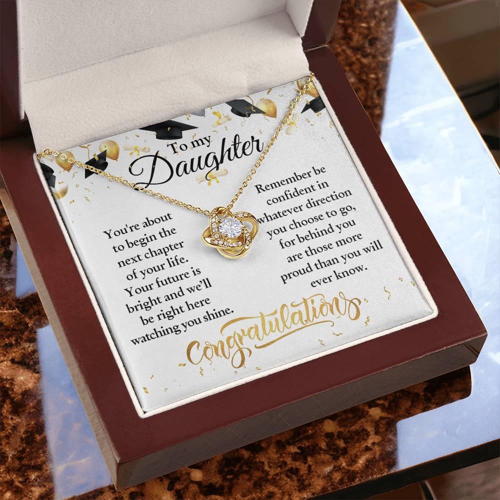 Daughter Congratulations on Your Graduation Your Future is Bright Love Knot Pendant Necklace - Mallard Moon Gift Shop