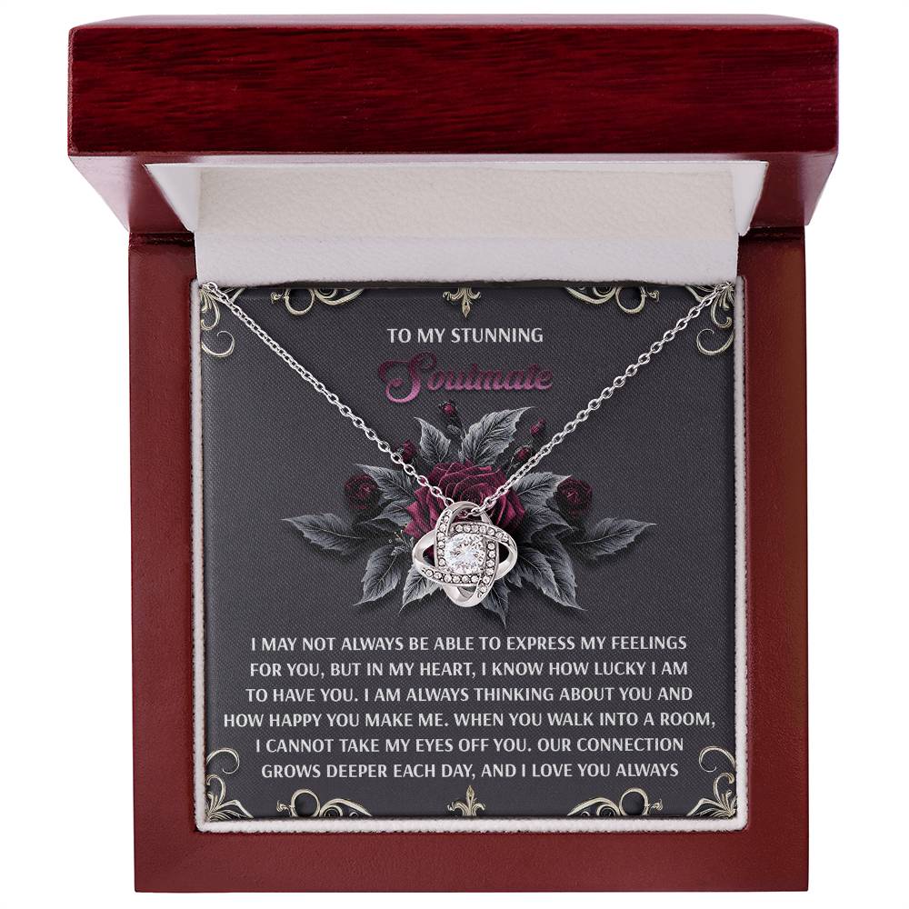 Romantic Gift for Wife or Girlfriend - Stunning Love Knot Pendant Necklace with Soulmate Message - I Am Lucky - Mallard Moon Gift Shop