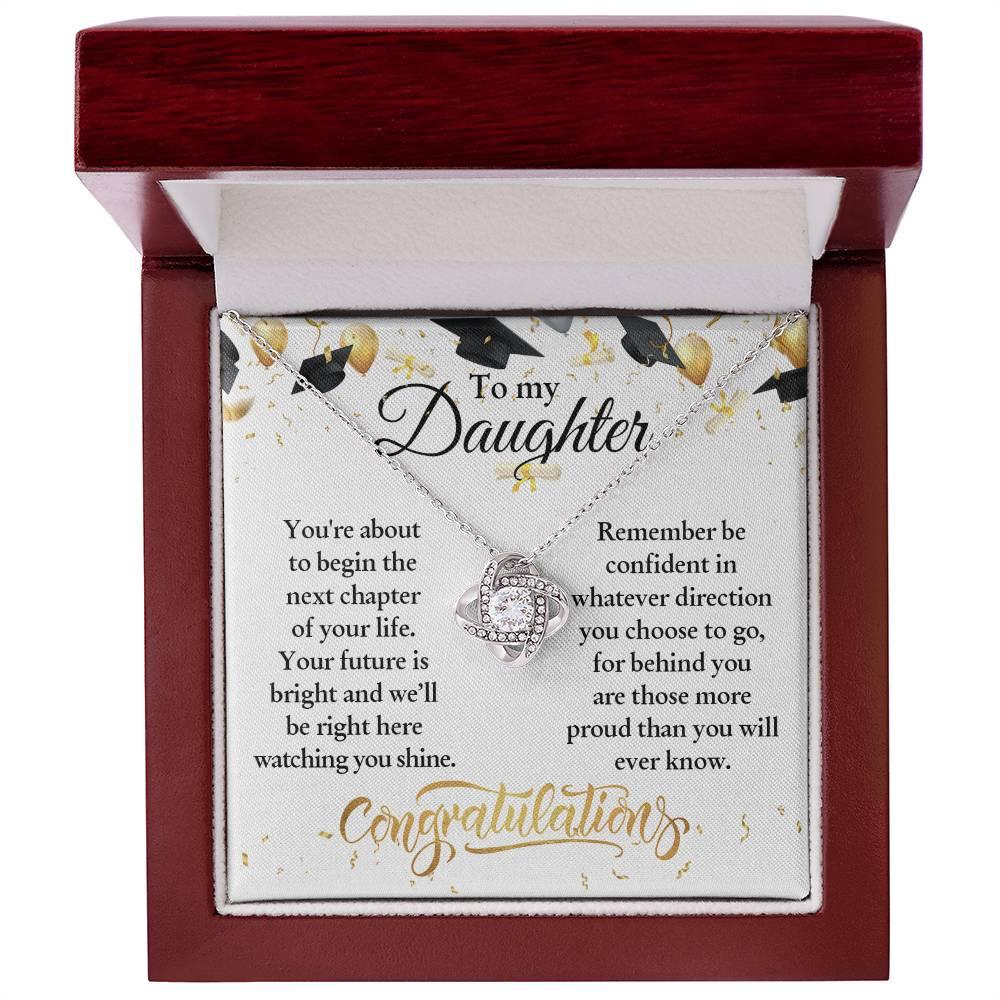 Daughter Congratulations on Your Graduation Your Future is Bright Love Knot Pendant Necklace - Mallard Moon Gift Shop