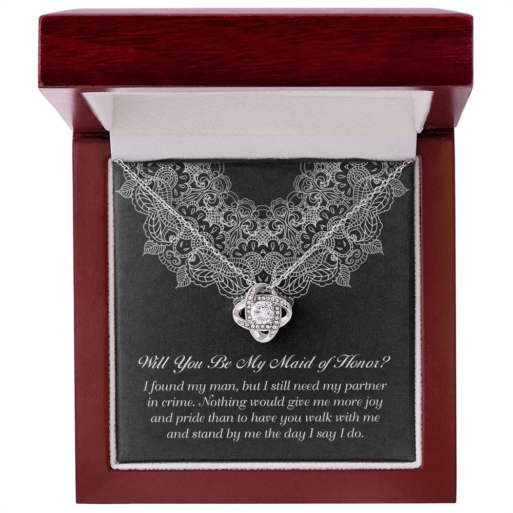 Maid of Honor Wedding Proposal Gift - Partner In Crime - Love Knot Pendant Necklace - Mallard Moon Gift Shop