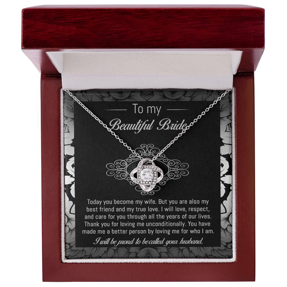 Bride Wedding Day Gift - My True Love - Love Knot Pendant Necklace - Mallard Moon Gift Shop