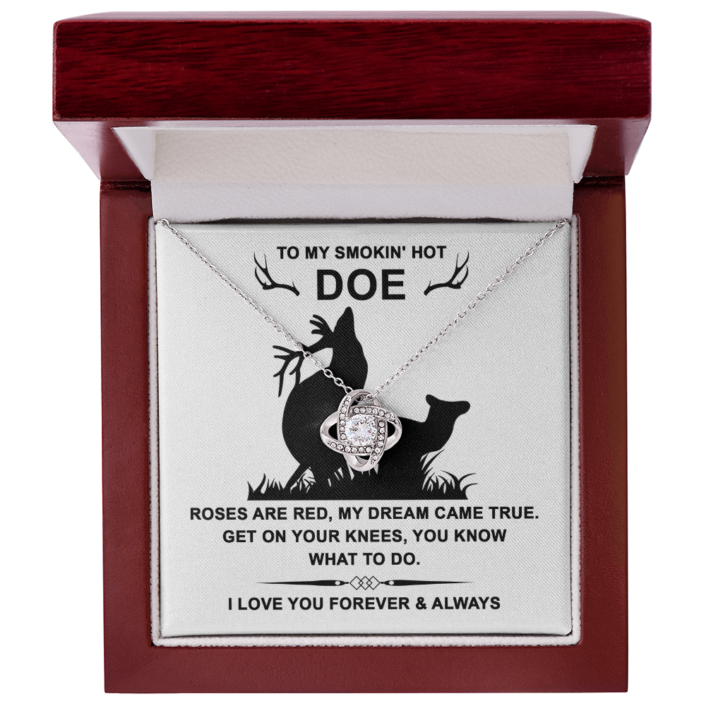 To My Smokin' Hot Doe” Message Card with Love Knot Necklace – Romantic and Playful Valentine's Day Gift - Mallard Moon Gift Shop