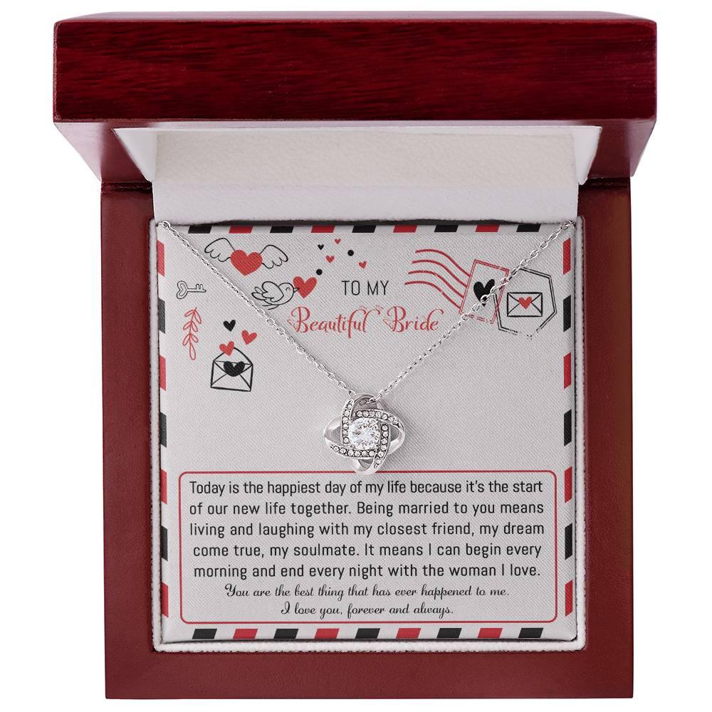 Bride Wedding Day Gift - The Happiest Day - Love Knot Pendant Necklace - Mallard Moon Gift Shop
