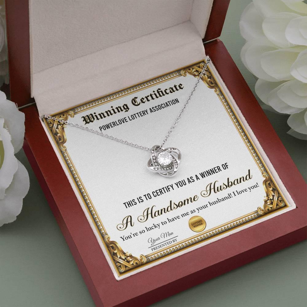 Wife Wedding Day, Anniversary, Birthday Gift - Winning Certificate - Love Knot Pendant Necklace - Mallard Moon Gift Shop