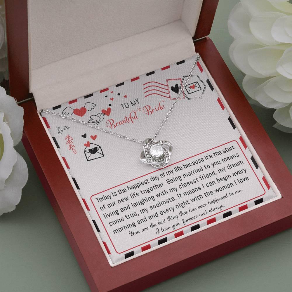 Bride Wedding Day Gift - The Happiest Day - Love Knot Pendant Necklace - Mallard Moon Gift Shop
