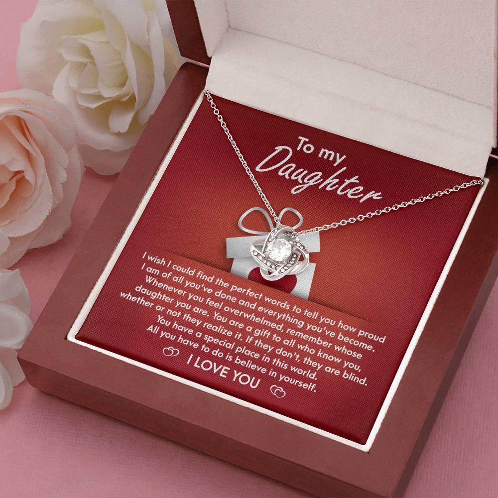To My Daughter - Proud of You Love Knot Pendant Necklace - Mallard Moon Gift Shop