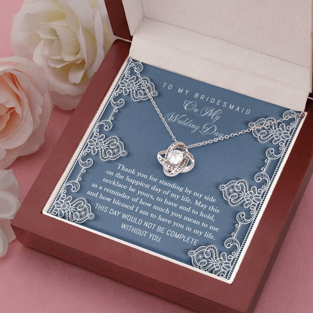 Bridesmaid Gift - Thank You for Standing By My Side Love Knot Pendant Necklace - Mallard Moon Gift Shop