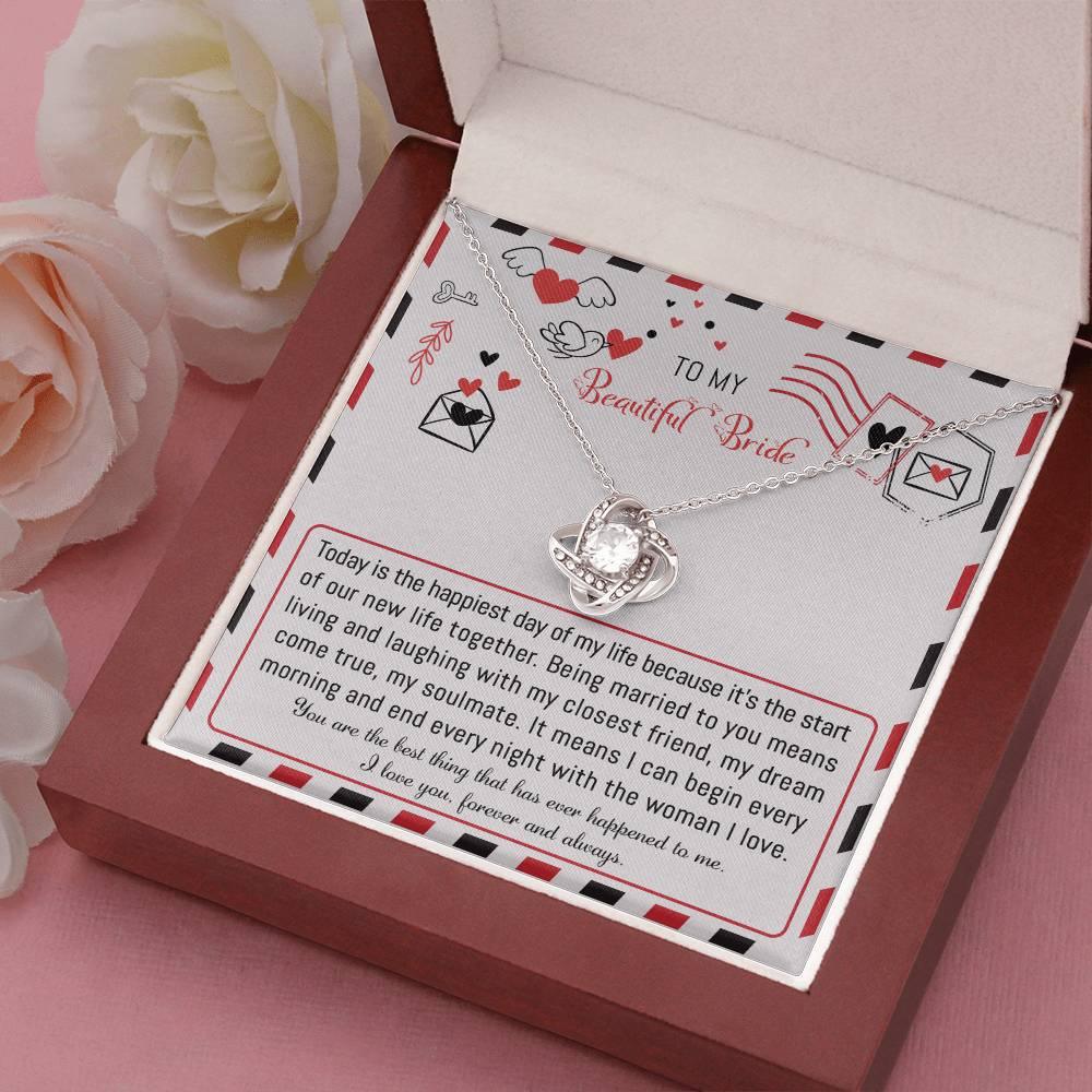 Bride Wedding Day Gift - The Happiest Day - Love Knot Pendant Necklace - Mallard Moon Gift Shop
