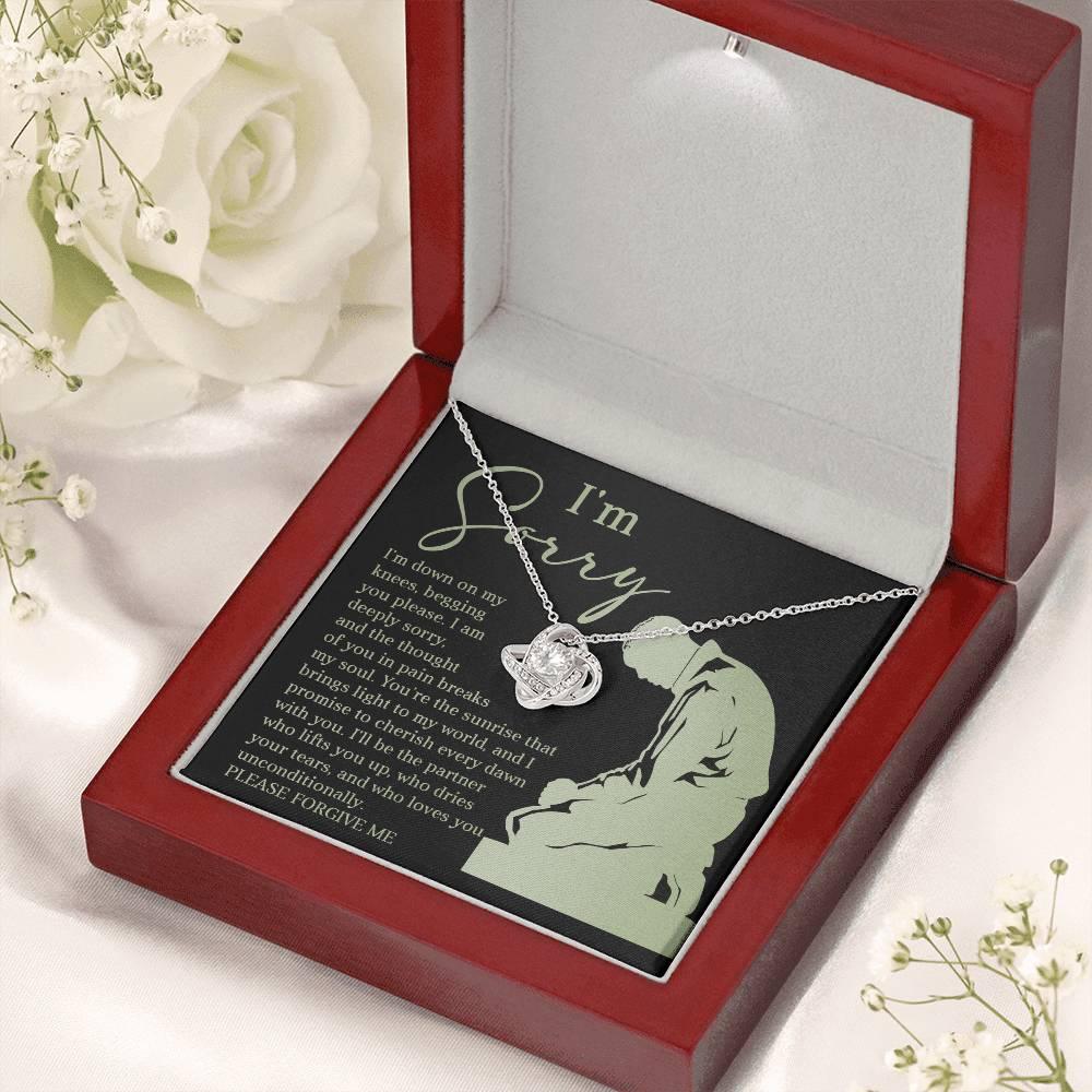 Apology Gift for Girlfriend, Wife, Soulmate - Sorry, On My Knees - Love Knot Pendant Necklace - Mallard Moon Gift Shop
