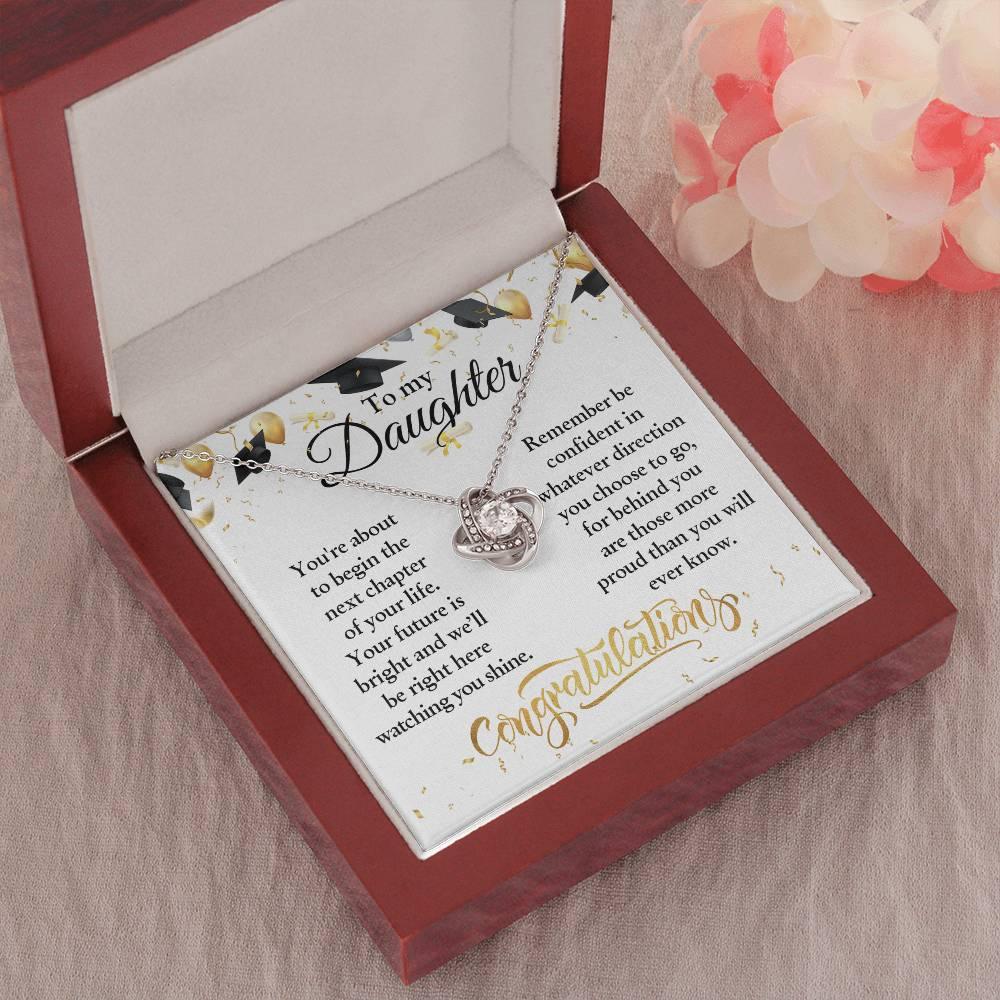 Daughter Congratulations on Your Graduation Your Future is Bright Love Knot Pendant Necklace - Mallard Moon Gift Shop