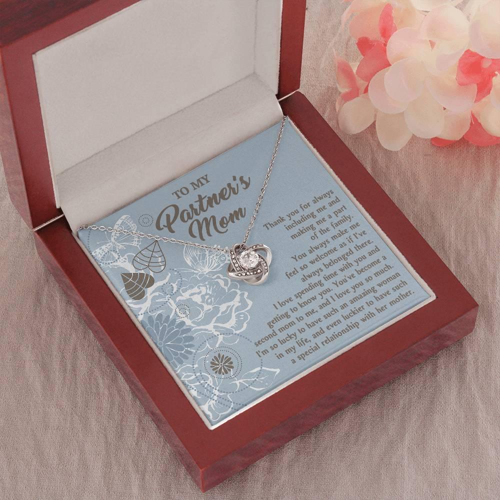 To My Partner's Mom You Make Me Feel Welcomed Love Knot Pendant Necklace - Mallard Moon Gift Shop
