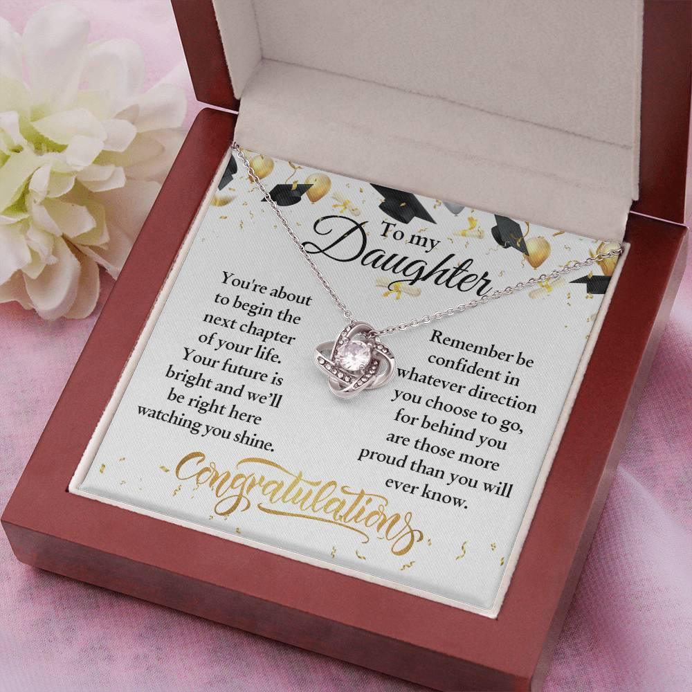 Daughter Congratulations on Your Graduation Your Future is Bright Love Knot Pendant Necklace - Mallard Moon Gift Shop