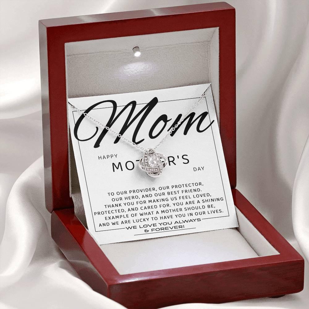 Mom - Happy Mother's Day from All of Us You Are Our Protector, Hero and Best Friend Love Knot Necklace - Mallard Moon Gift Shop
