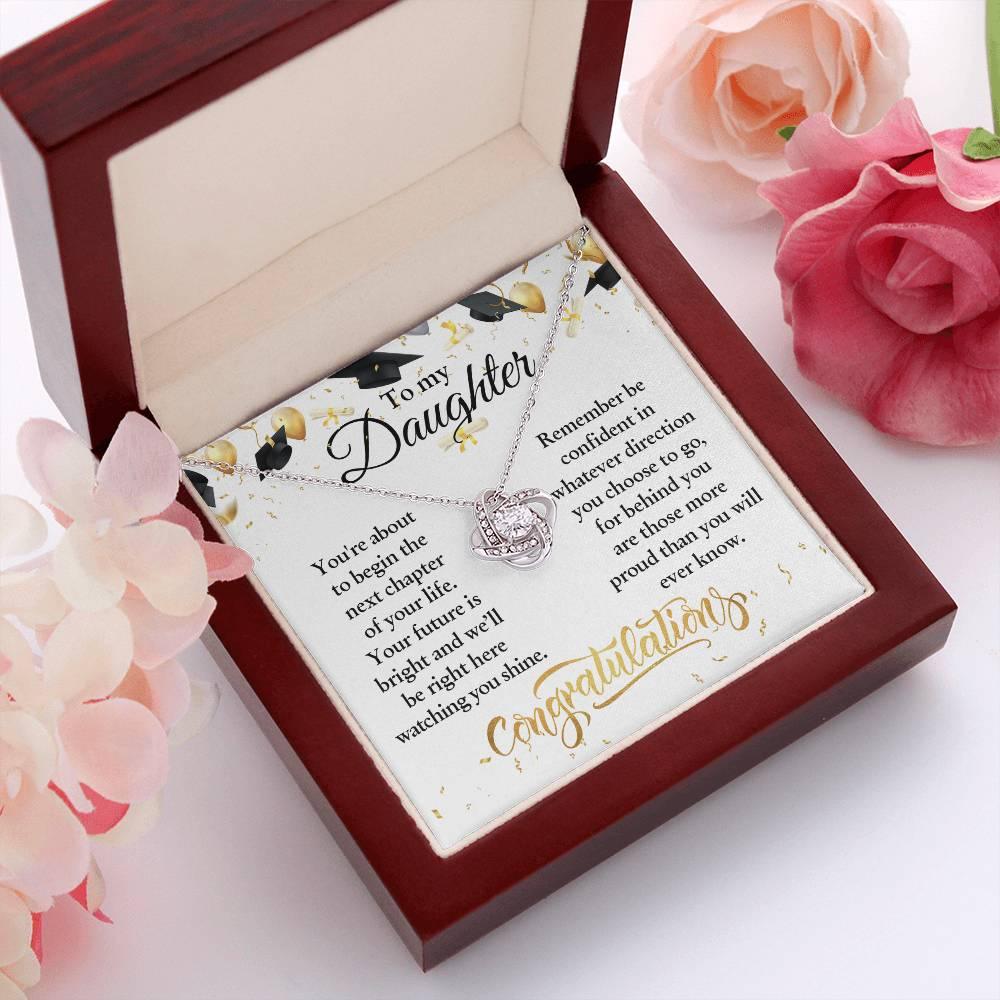Daughter Congratulations on Your Graduation Your Future is Bright Love Knot Pendant Necklace - Mallard Moon Gift Shop