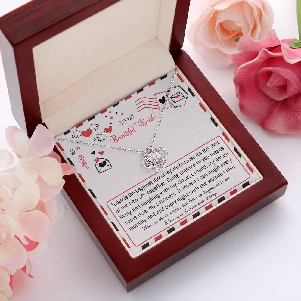 Bride Wedding Day Gift - The Happiest Day - Love Knot Pendant Necklace - Mallard Moon Gift Shop