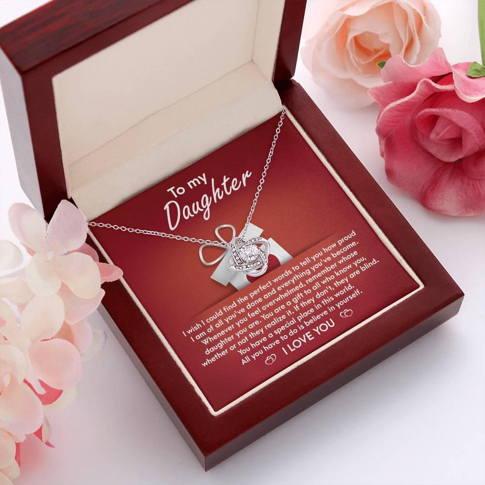 To My Daughter - Proud of You Love Knot Pendant Necklace - Mallard Moon Gift Shop