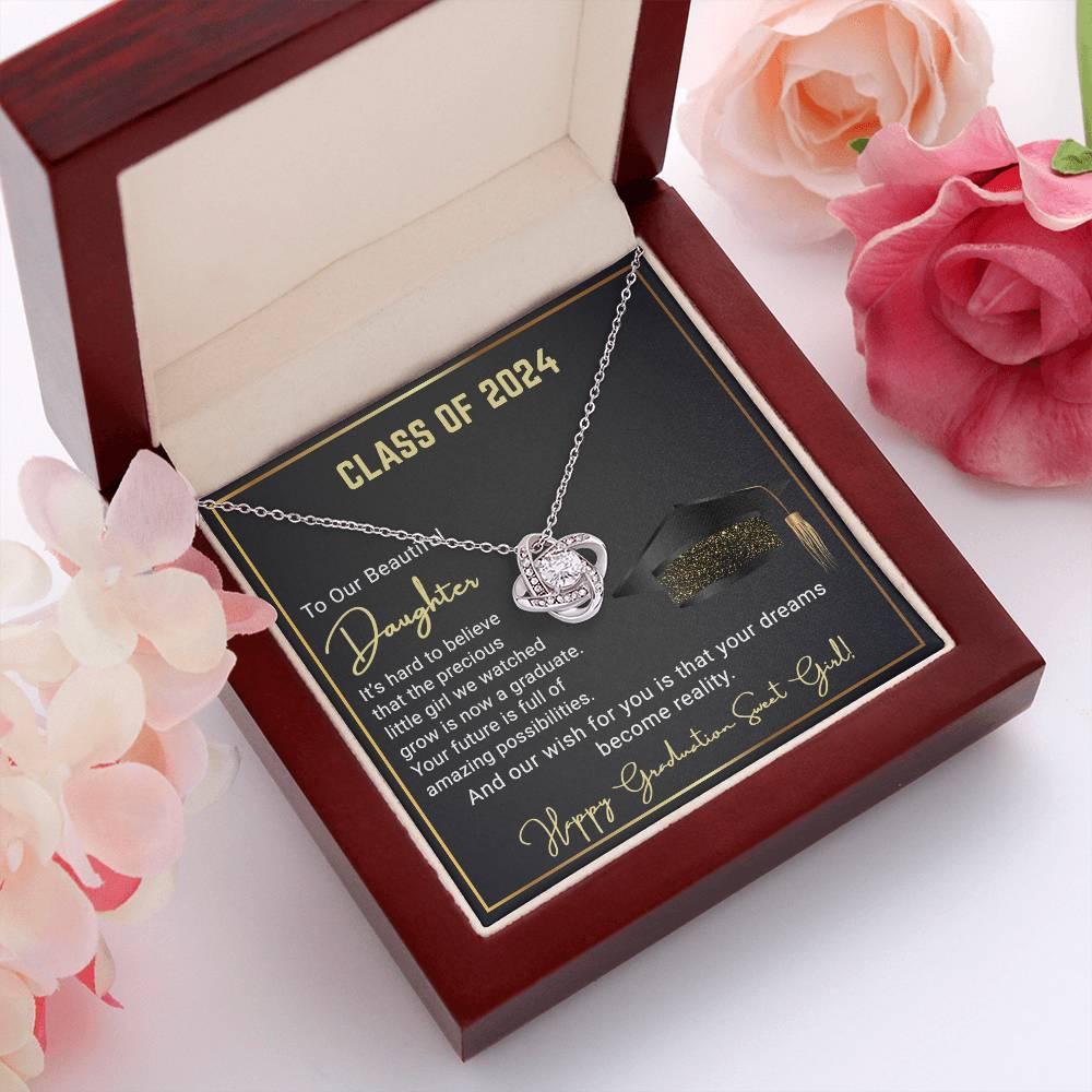 Gift To Our Beautiful Daughter Class of 2024 Graduation Wish Love Knot Pendant Necklace - Mallard Moon Gift Shop