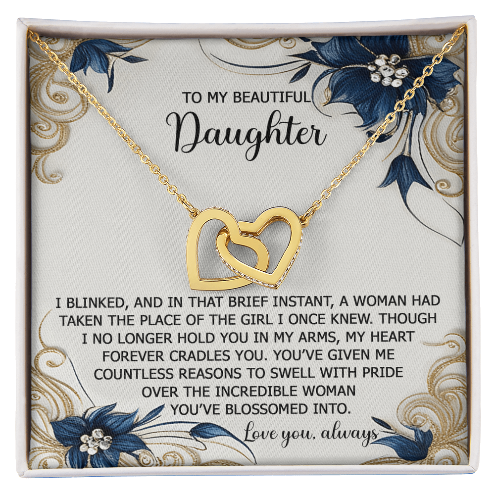 To My Beautiful Daughter - My Love and Pride - Interlocking Hearts Necklace - Mallard Moon Gift Shop