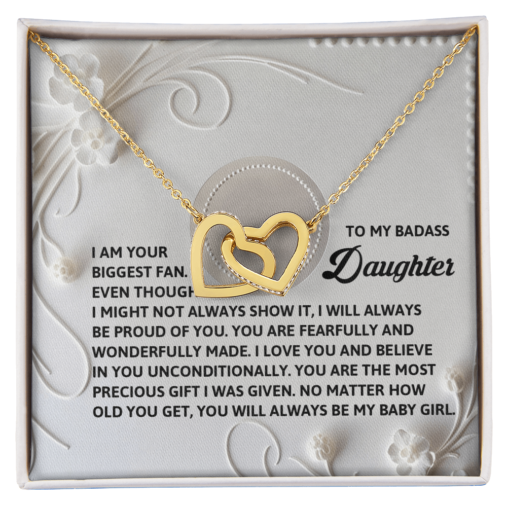 To My Badass Daughter - A Bold & Heartfelt Gift of Love -Interlocking Hearts Necklace - Mallard Moon Gift Shop
