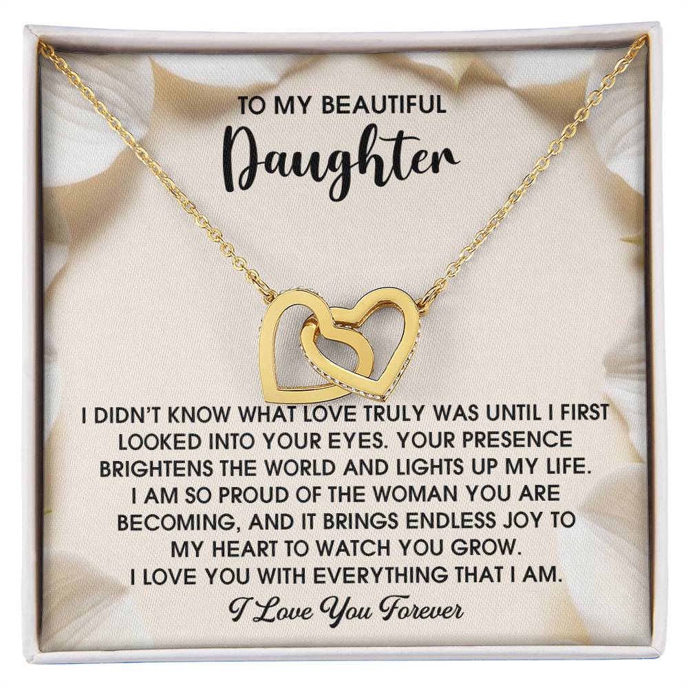 To My Beautiful Daughter – A Heartfelt Gift of Love & Pride- Interlocking Hearts Necklace - Mallard Moon Gift Shop