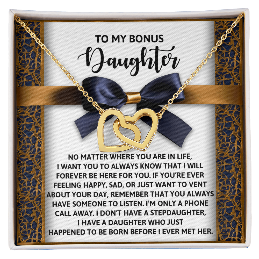 Bonus Daughter Heartfelt Gift Interlocking Hearts Necklace - I'm Only a Phone Call Away - Mallard Moon Gift Shop