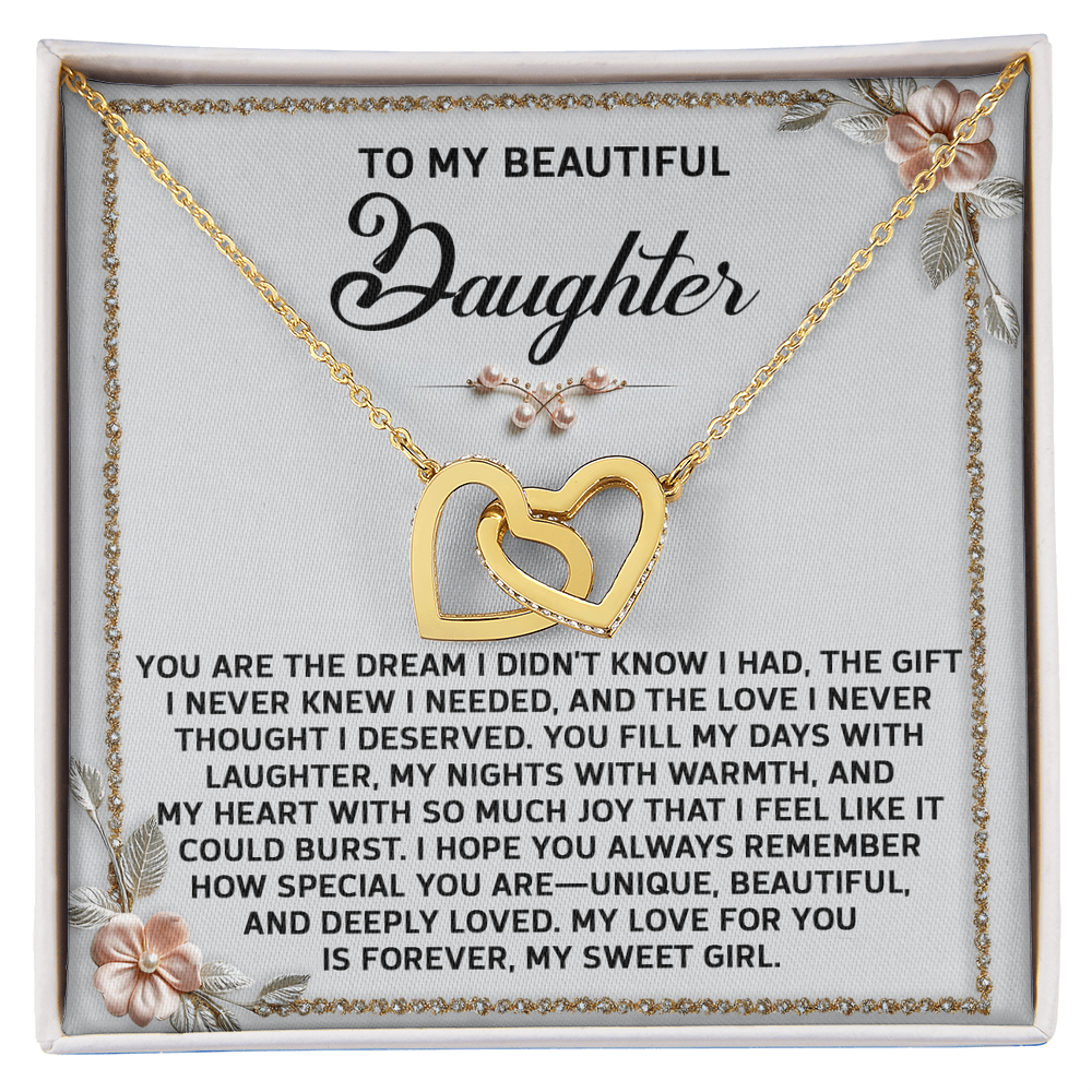 To My Beautiful Daughter - A Sentimental Gift of Love & Joy - Interlocking Hearts Necklace - Mallard Moon Gift Shop