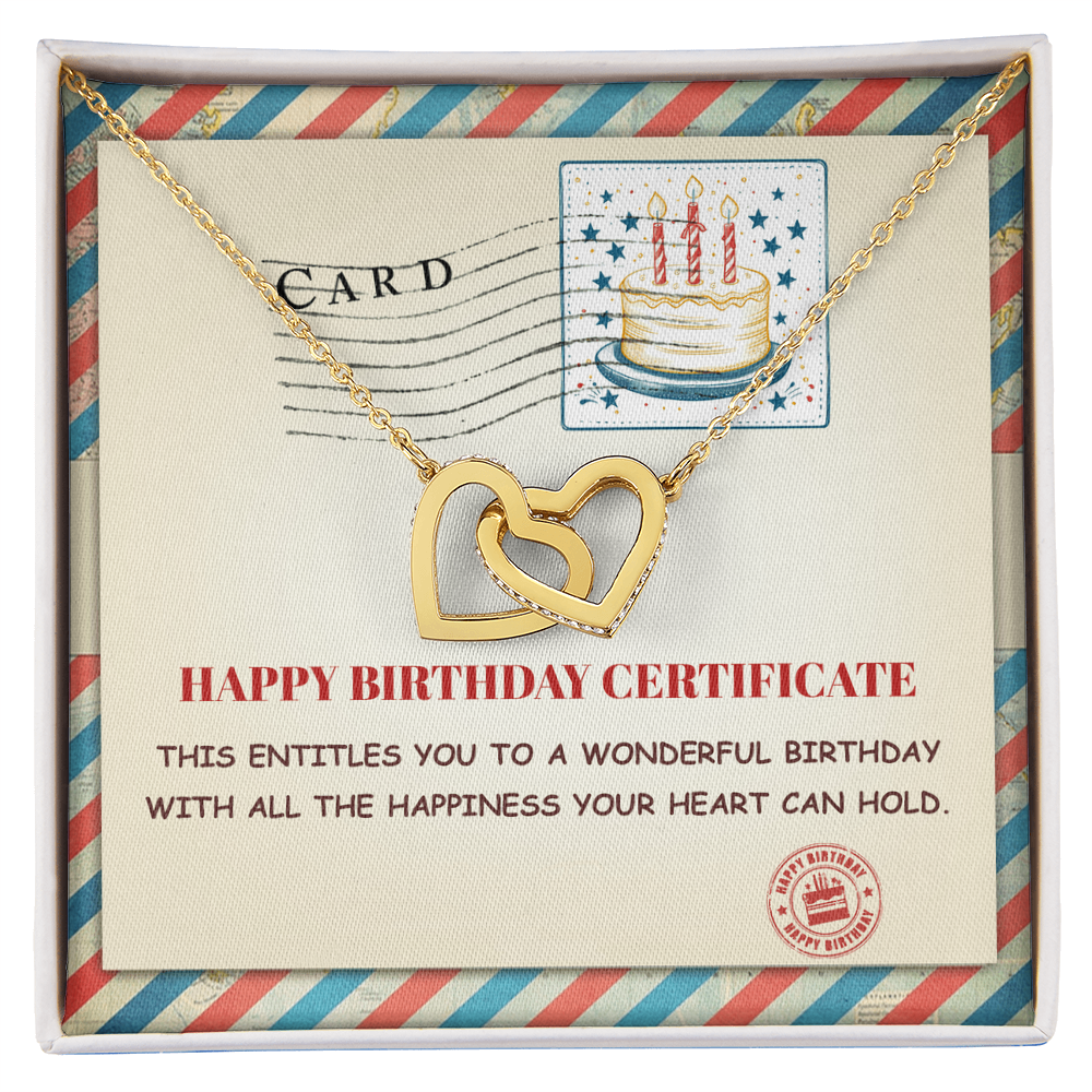 Happy Birthday Personalized Certificate Interlocking Hearts Necklace | Playful Birthday Gift for Her | Fun & Heartfelt Keepsake - Mallard Moon Gift Shop