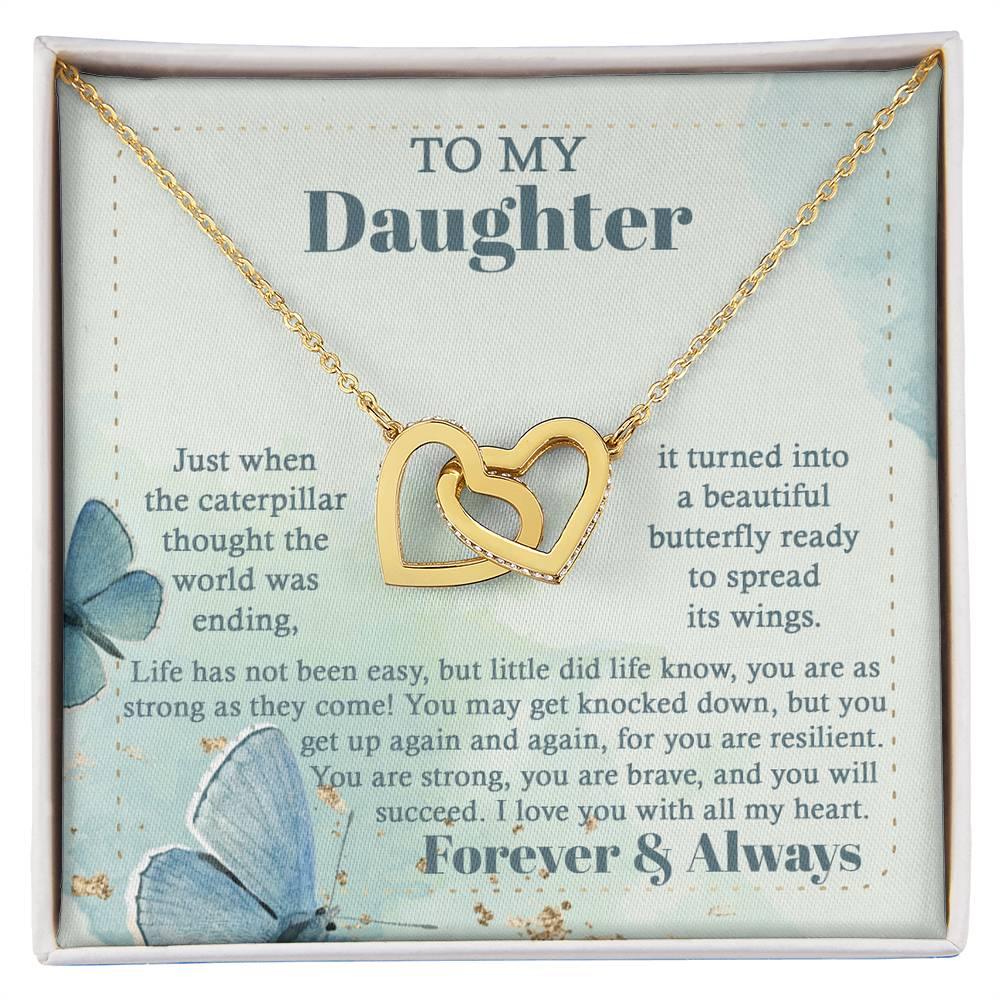Gift for Birthday, Christmas - Daughter - Beautiful Butterfly - Interlocking Hearts Necklace - Mallard Moon Gift Shop